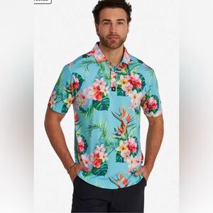 Bad Birdie Golf Polo Shirt Hawaiian Floral Jersey Knit Size XL